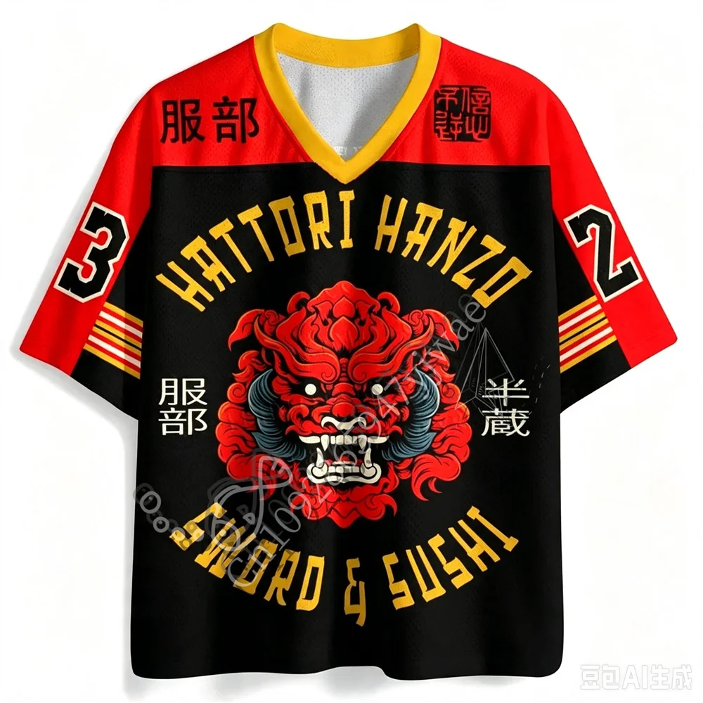 Hattori Hanzo Samurai Graphic Printed Jersey, Japanese Classic Retro Sports Shirt Breathable Top Summer Men And Women T-Shirt