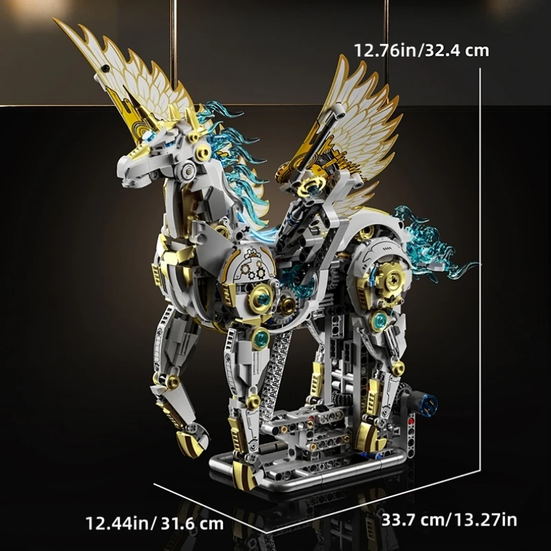 Fairytale Mythical Unicorn Pegasus Building Blocks 1499pcs Technical Mechanical Animal Linkage Model Light STEM MOC Bricks Gift view 2