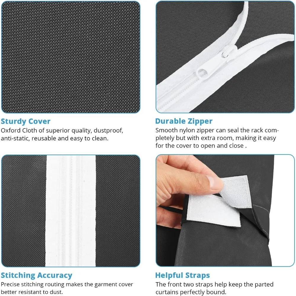 V5C Heavy Duty Coberto Roupas Rack, portátil Quarto Armários Rack, Black Metal Roupas Rack com Tampa Preta, ajustável