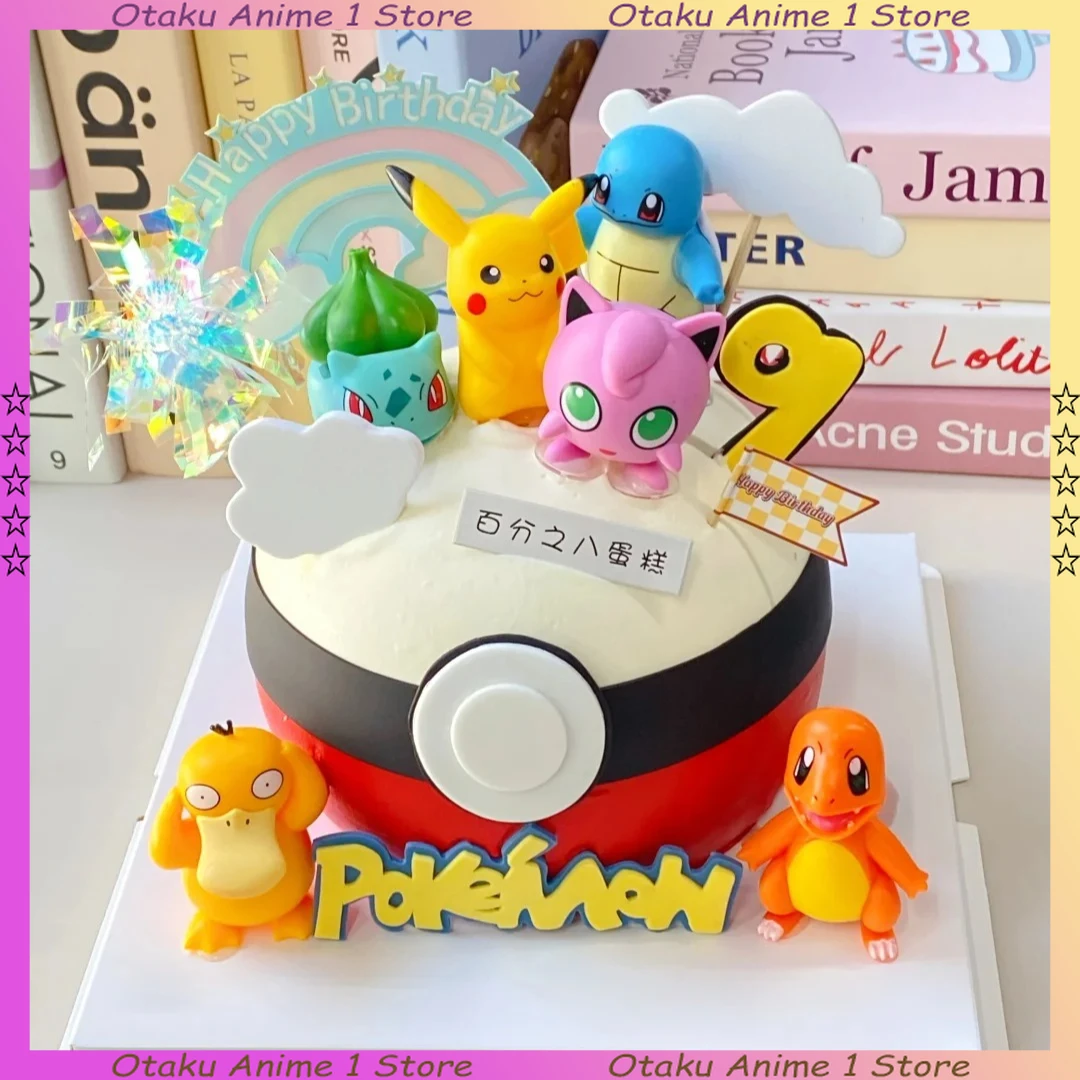 13PCS/SET Pikachu Cake Topper Decoration Boy Girl Happy Birthday Cute Poke Boll Vinyl Anime Figure Cake Ornaments Bake Supplies