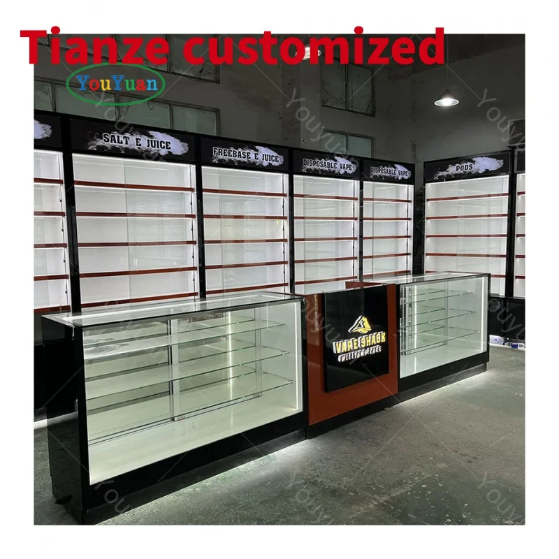 

(Customized) glass display showcase cases with LED light MDF frame vitrinas show retail smoke store furniture