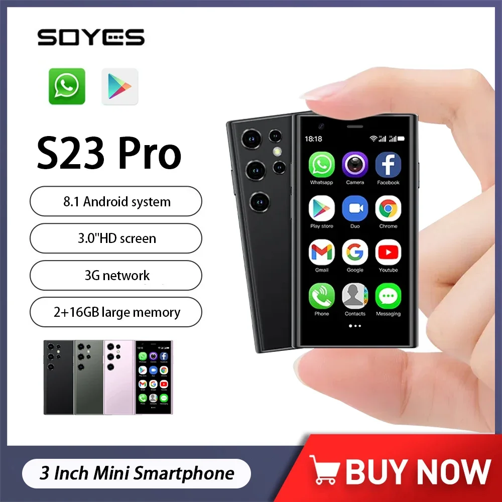 Soyes-smartphone Mini S23 Pro Android 8.1 Dual Sim Standby 3.0 Polegada hd 3g Celular 2gb Mais 16gb 1000mah Pequeno Celular Original