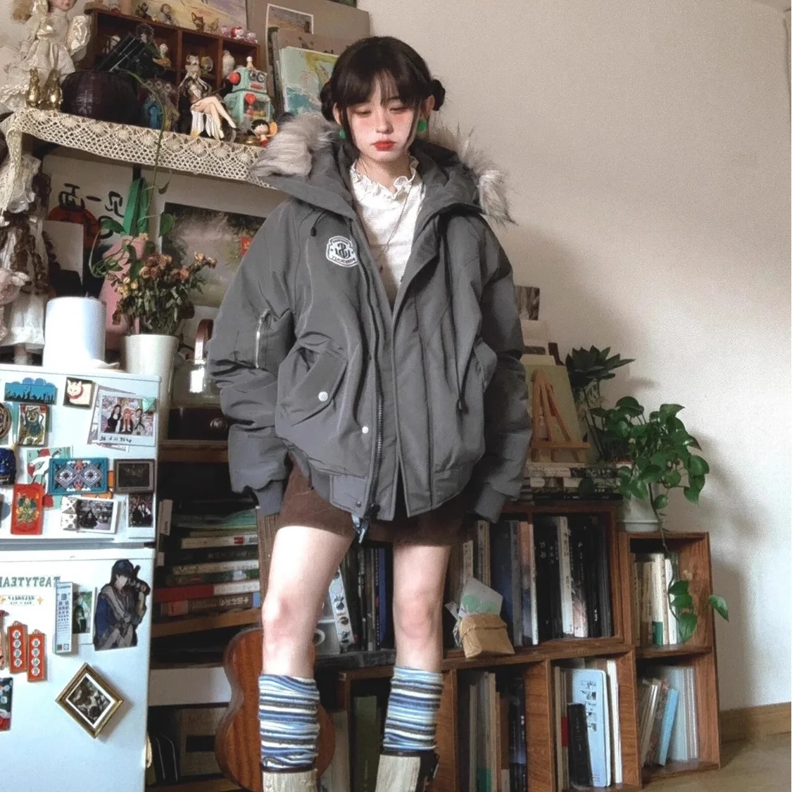 2025 New Women's Winter Thickened Down Cotton Jacket, Korean Style Couple's Fur Collar Parka Coat #3