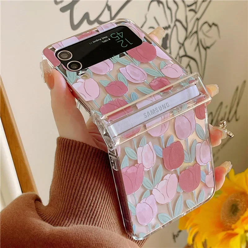 

Colorful Tulip Phone Case for Samsung Galaxy Z Flip 3 Z Flip 4 5 Hard PC Back Cover for ZFlip3 ZFlip4 Case Shell