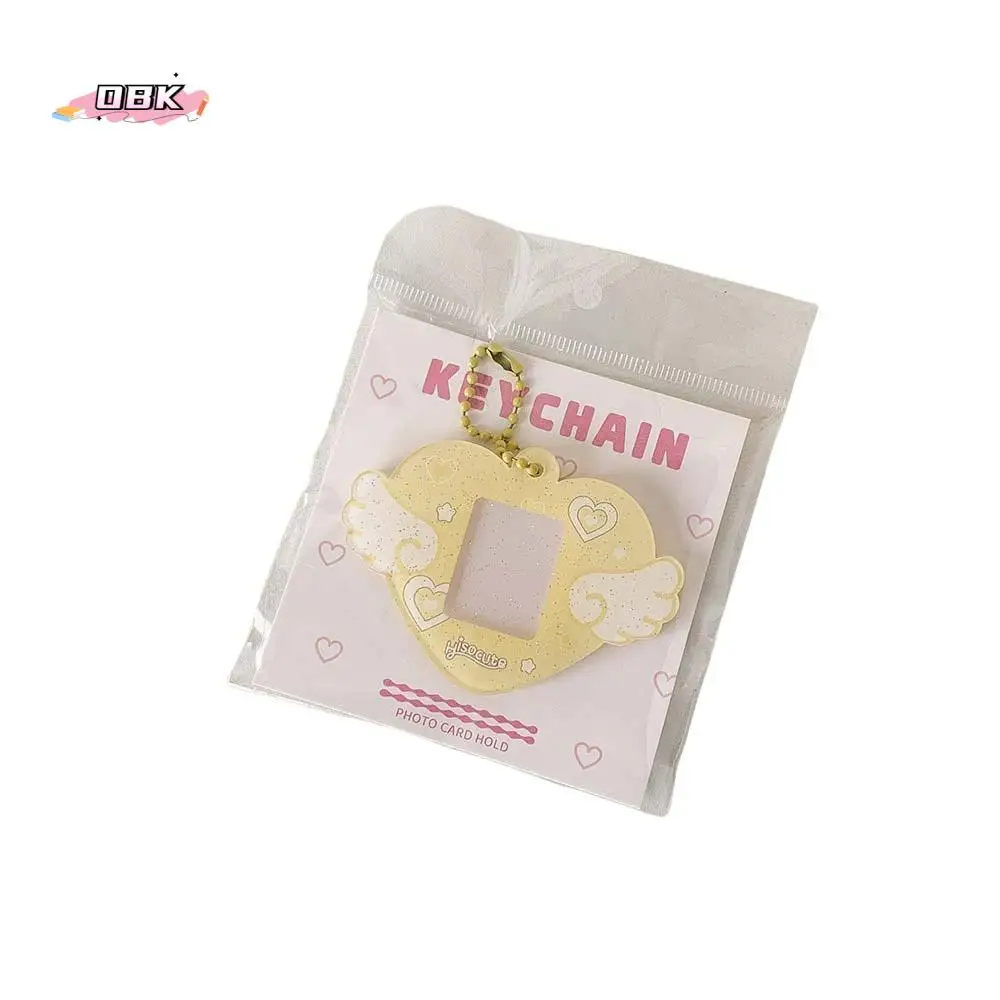 

With Keychain Mini Photocard Holder Love Heart Wing Pendant Acrylic Card Cover ID Photo Photocard Frame Hanging Decoration