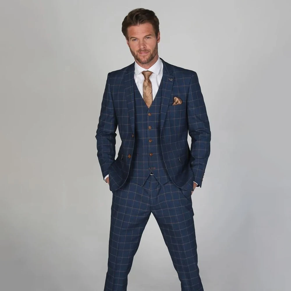

Slim Fit Male Clothing Fashion Navy Blue Men's Suits High Quality Single Breasted Notch Lapel Wedding 3 Piece Jacket Pants Vest