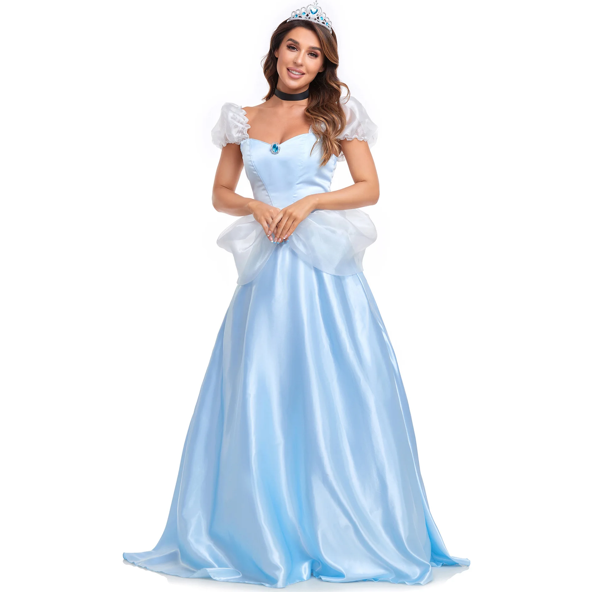 

Deluxe Adult Cinderella Costume For Halloween Women Fairy Tales Princess Costume Carnival Role Play Fancy Dress