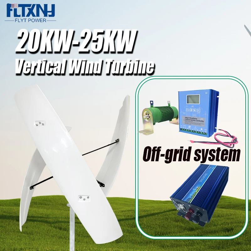 

Wind Turbine 20/25KW Vertical Axis Maglev Plant High Voltage Generator 24V 48V With Hybrid Charge Controller For Home Use