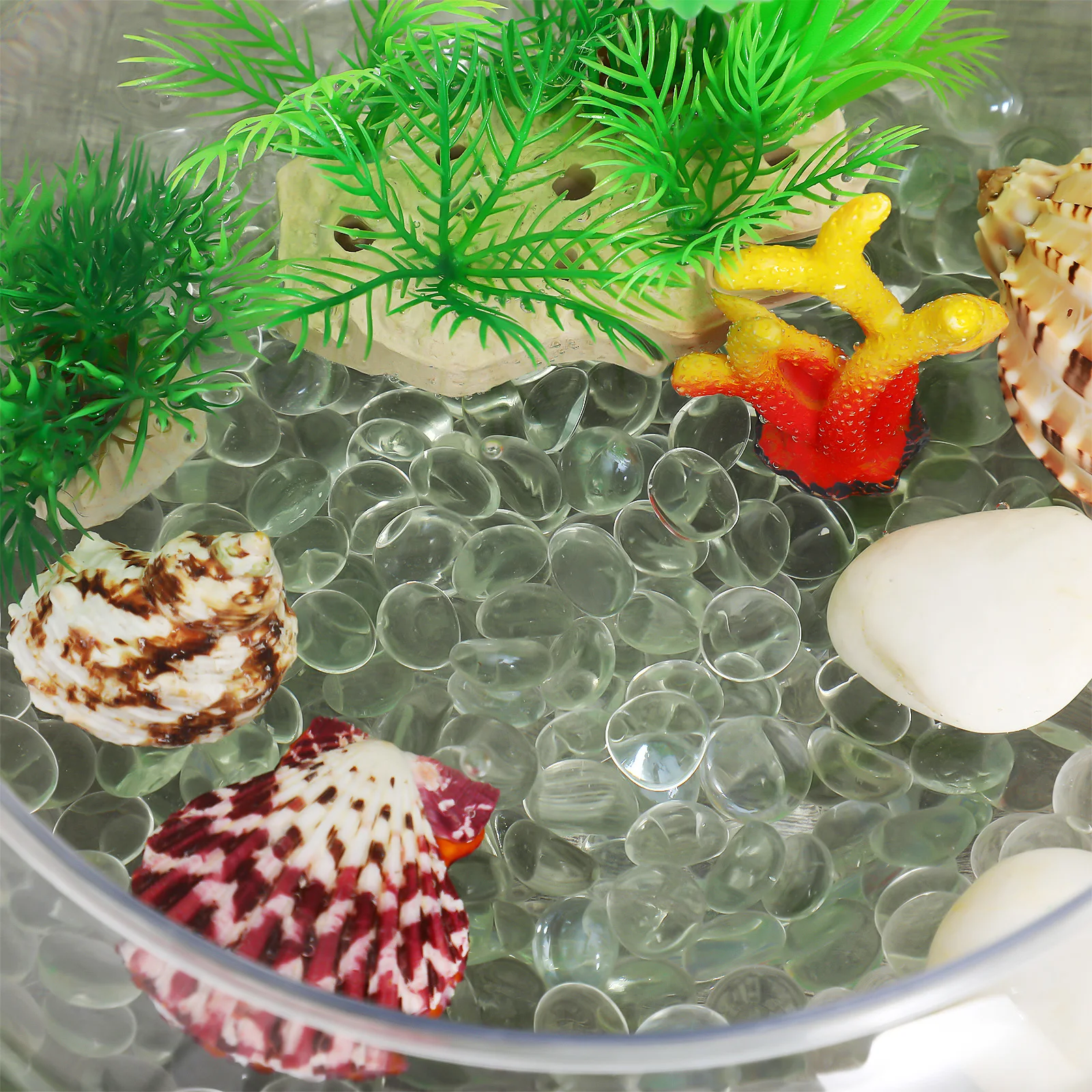 

400 Pcs Glass Flat Beads Small Pebbles Decorative Rocks for Vases Clear Fish Tank