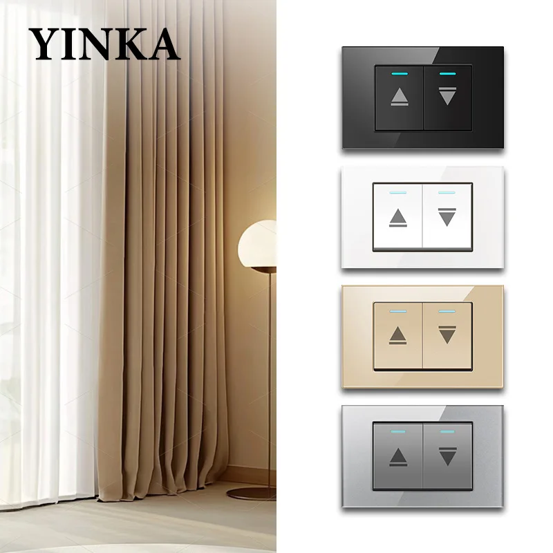 YINKA Tempered Glass Panel Curtain Switch Rolling Shutter Door Switch Black White Gold Grey