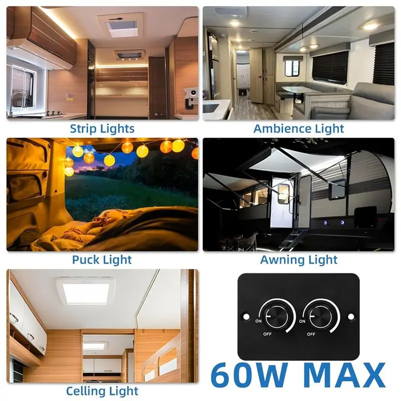 AEE5-DC 12V RV LED Dimmer Switch, 2 Gang PWM RV LED Dimmer, For Travel Trailers, Marine, Camper Van, Trucks