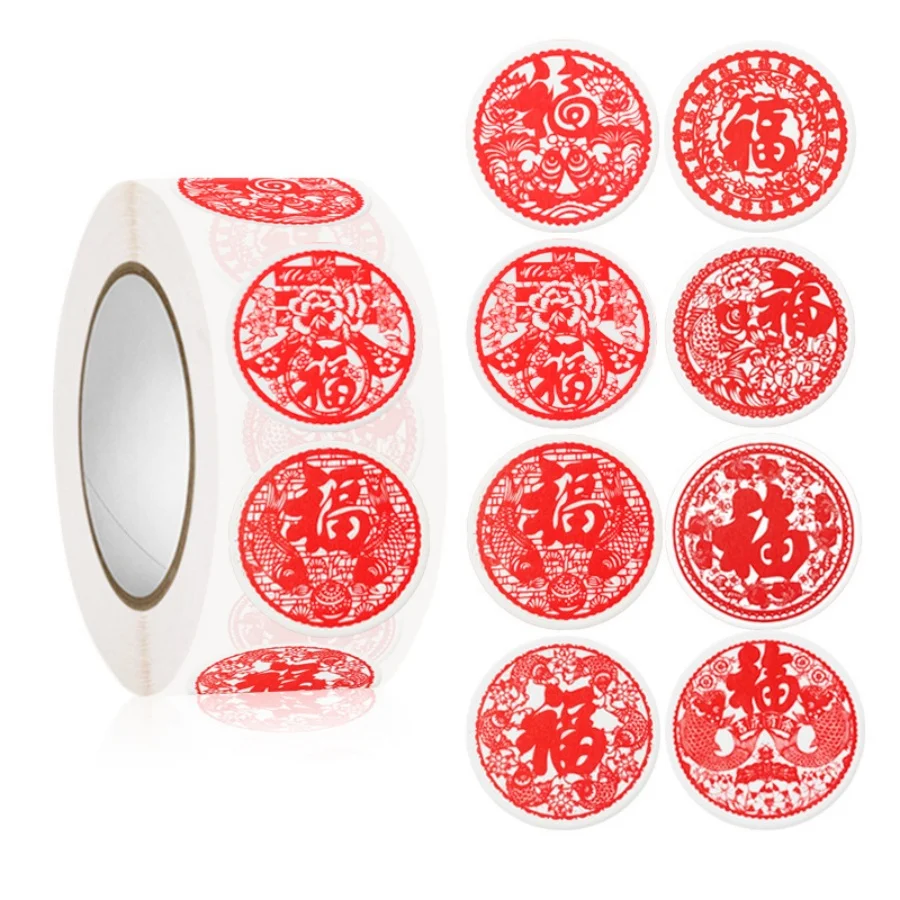 500pcs/pack 2025 Year of the Snake Spring Festival Sticker Chinese New Year Paper Cutting Envelope Gift Decorative Sticker Label