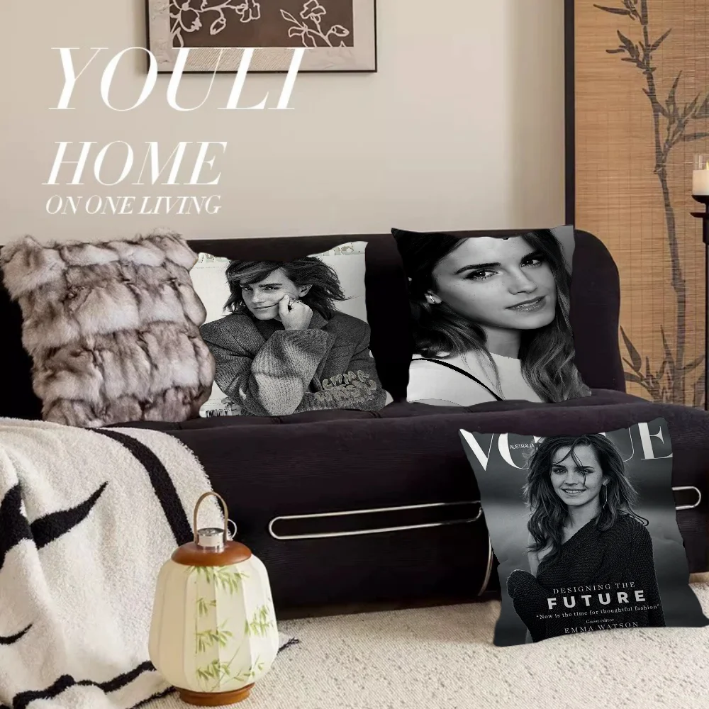 الممثلة E-Emma Watsons وسادة غطاء الوسادة المخدة غرفة المعيشة أريكة ديكور المنزل حسب الطلب