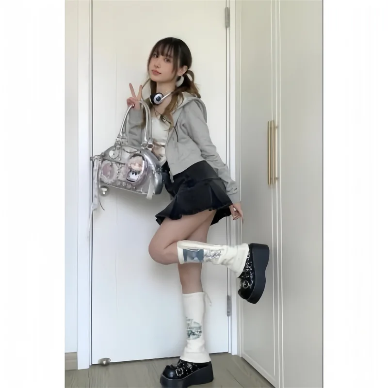 Japanese Silver Ita Bags Women Sweet Cool Girls Pu Leather Bowling Bag Handbag Female Harajuku Aesthetic Underarm Bag view 4