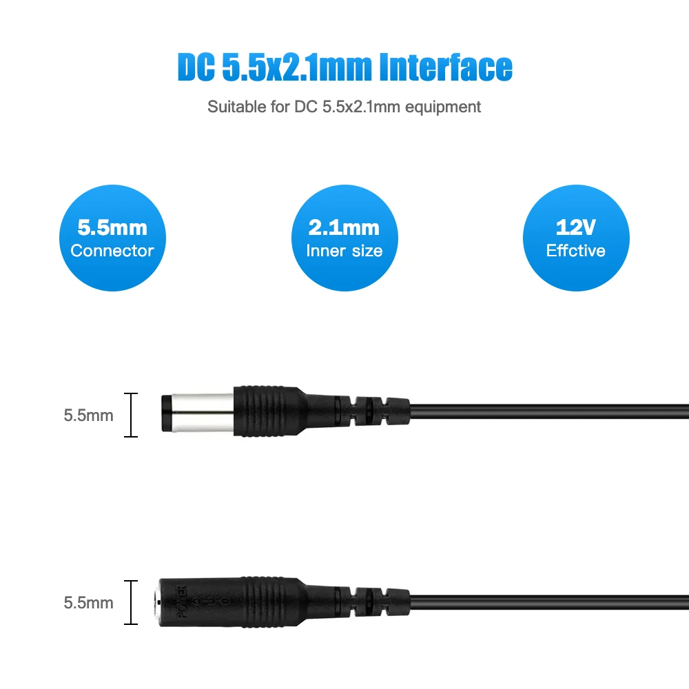 Imagem -05 - Plug para Câmera Cctv Cabo de Extensão Metros dc 12 v Power 5.5 mm x 2.1 mm 20 ft 3m m 10m 12 Volt dc