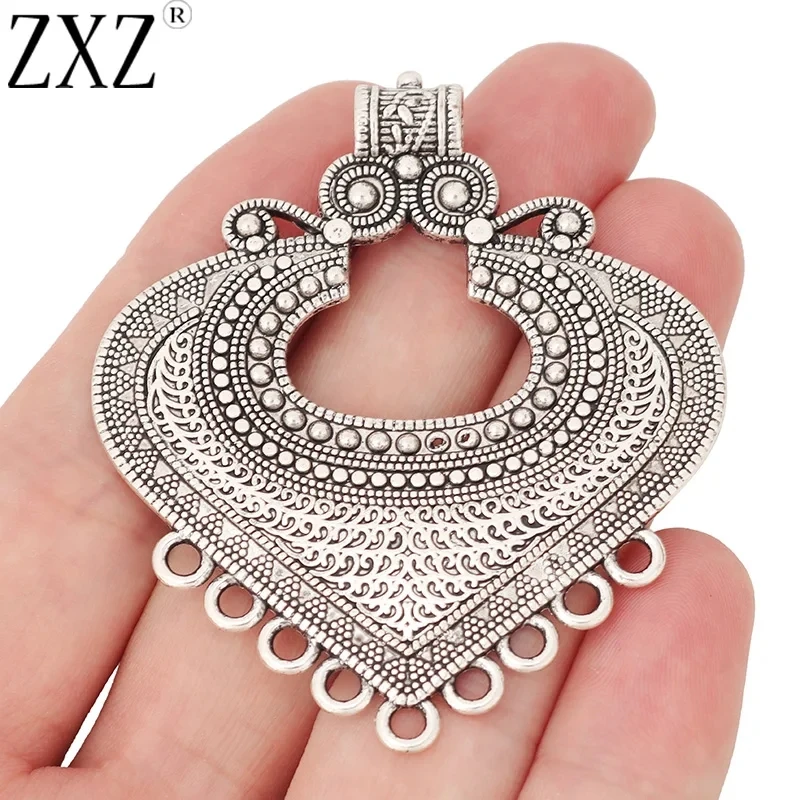 2pcs Bohemia Large Heart Connector Charms Pendants for DIY Necklace Jewelry Making Findings 85x74mm