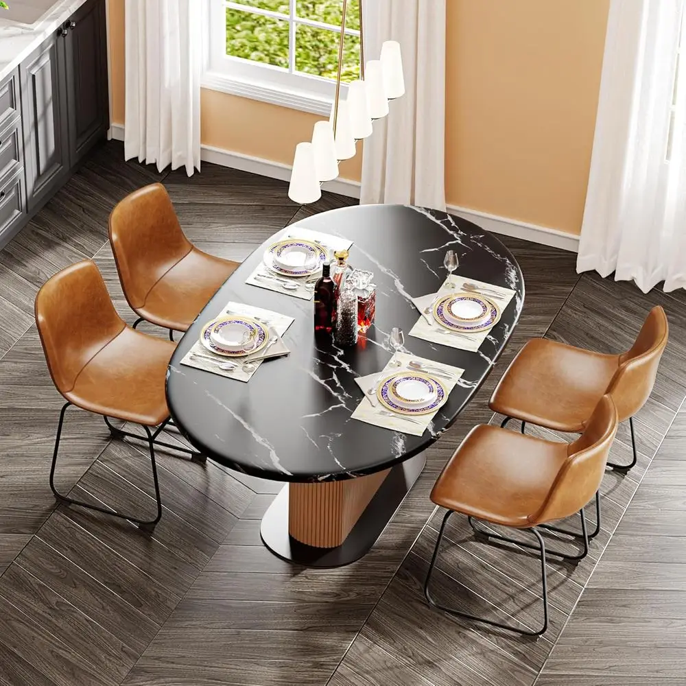 Dining Chairs Set o 2, 18in PU Leather Kitchen Chair with Metal Leg, Brown | Waterproo aux Leather, Ergonomic Waist Support, Sta