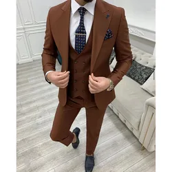 2023 New Wedding Men Solid Color Peaked Lapel Suits Business Casual Formal Costume Homme Slim Fit 3 Pcs Set Jacket Vest Pants