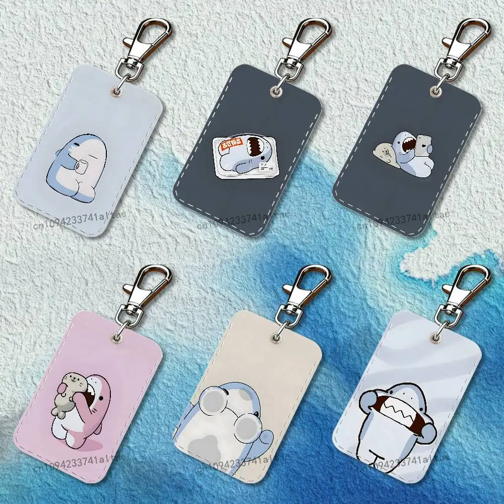 

Cartoon Cute Shark Rectangle Card Case Leather Card Holder Keychain Key Ring Transportation Card Case