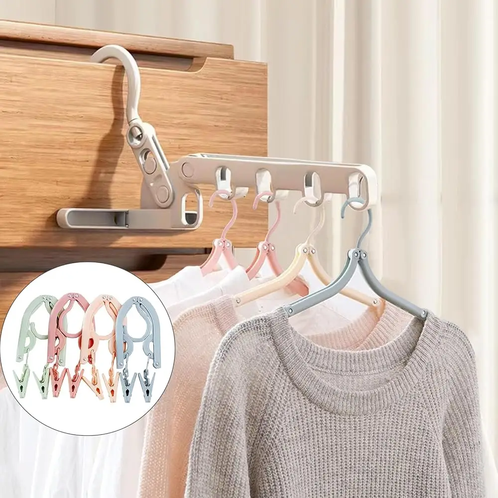 

Portable Foldable Clothes Hanger, Plastic Travel Foldable Coat Hangers Clothes Drying Rack with 5 Holes Folding Hangers with