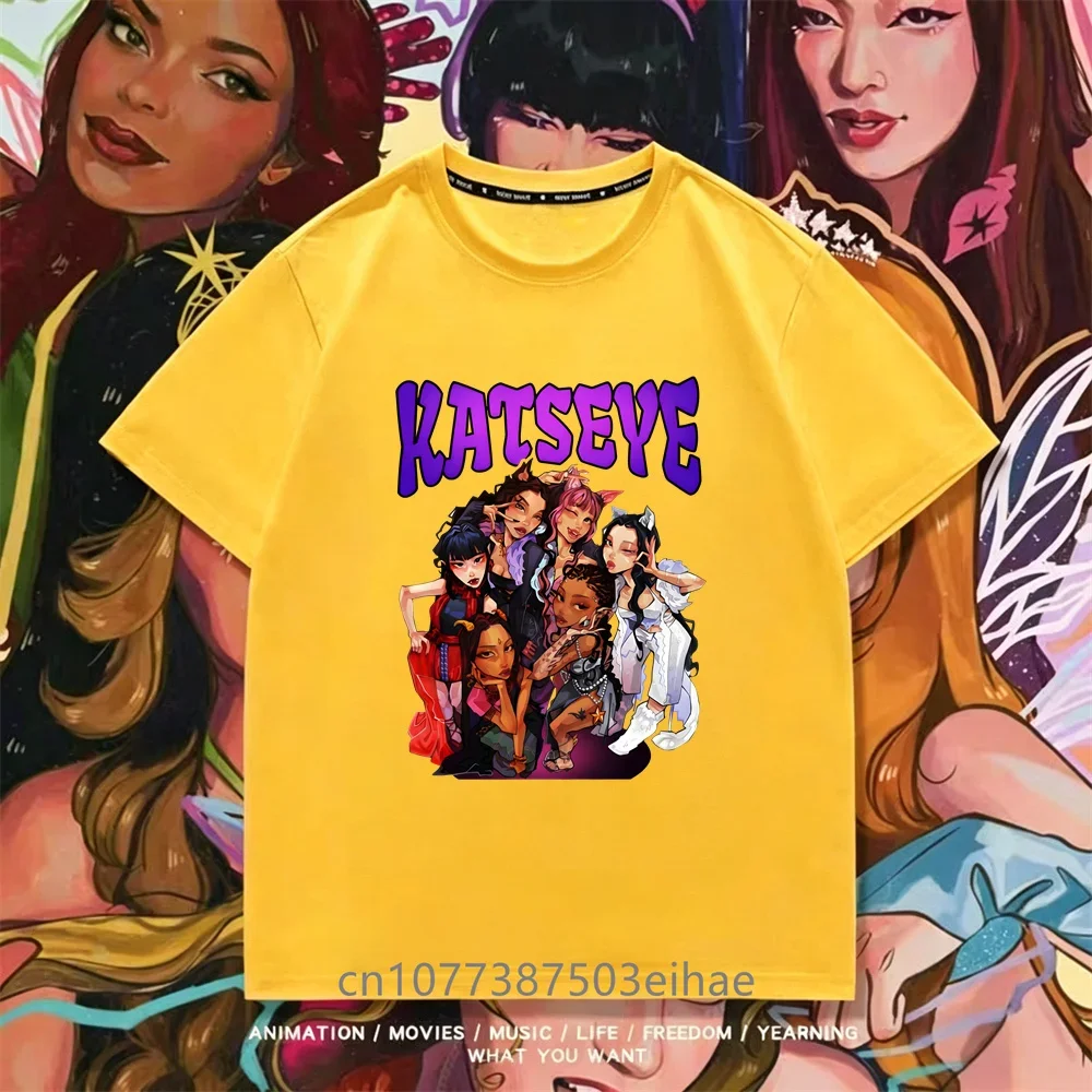 Katseye Girl Group Printed T Shirt Kids Boys Girls Summer Round Neck Short Sleeve Casual Fashion Daily Wear Children Clothing