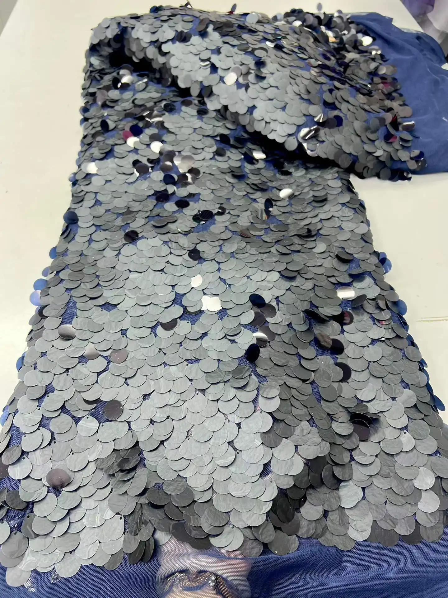 Navy Gold Luxury Sequins Lace African 2026 High Quality 5 Yards Handmade Sequins Fabric Nigeria For Evening Party Dress