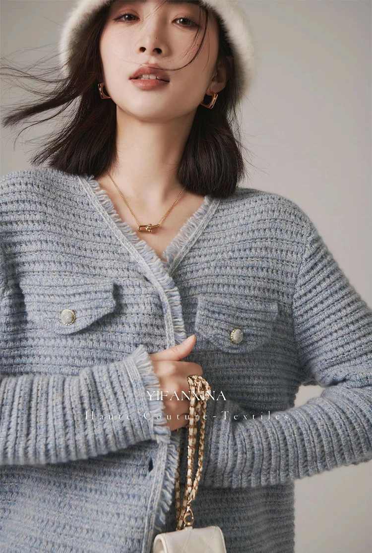 Xiaoxiangfeng 100 Cashmere Knitted Cardigan for Women, European Station, Slim Foreign Sweater, European Goods, Autumn