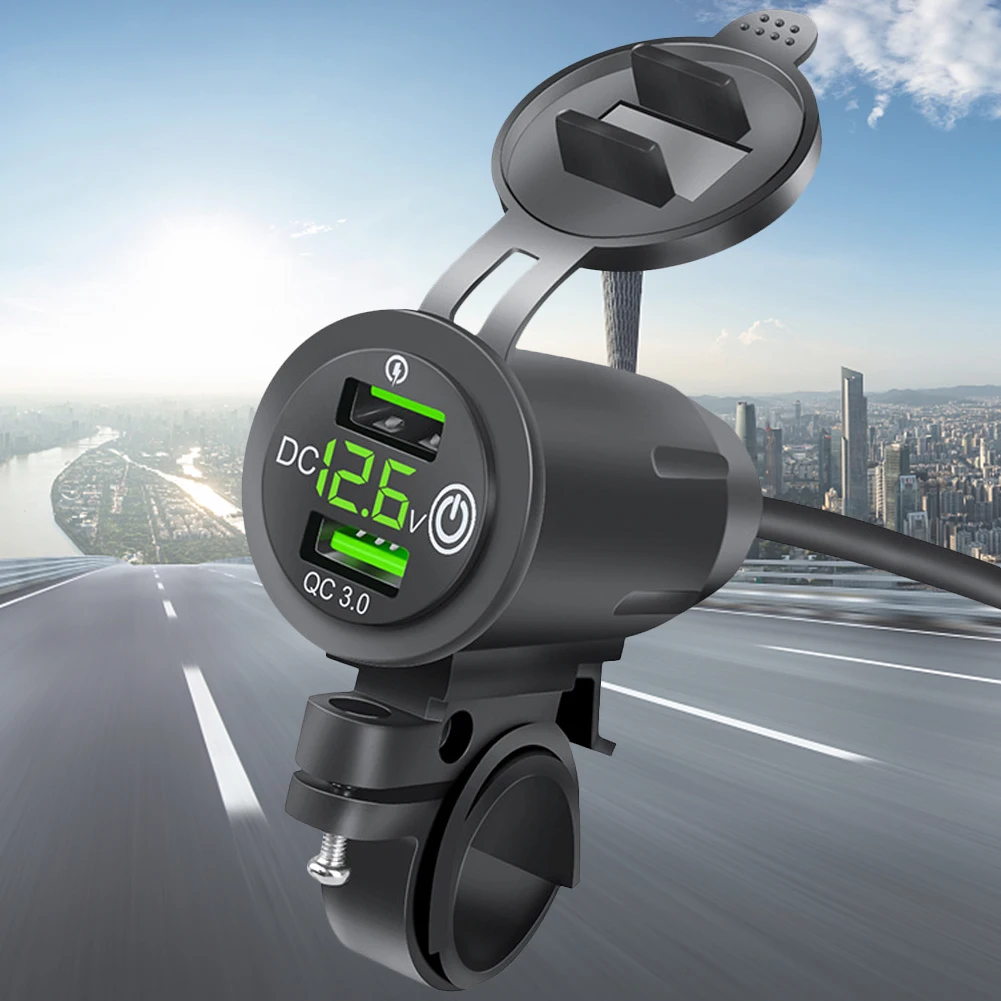 

Rider Handlebar Rack Car Charger Dual USB Car Charger Socket Fast Charge QC3.0 Motorcycle Handlebar Charger Multiprotection
