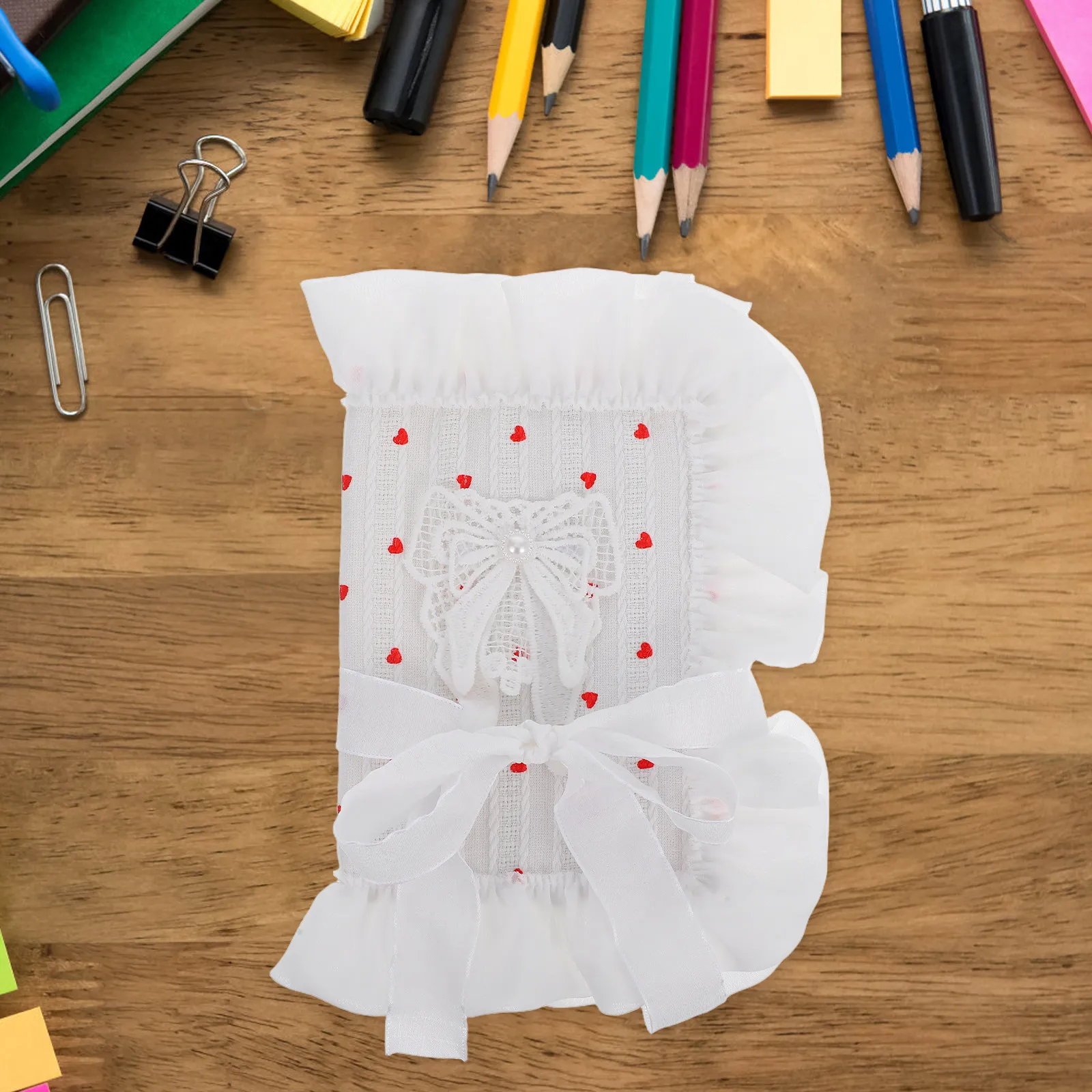 

Reusable Cloth Book Cover Featuring Bowknot Heart Design for Notebooks Planners Journals Soft Comfortable Fabric Sleeve