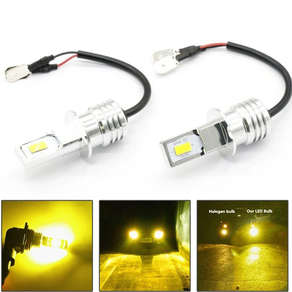 2Pcs Auto Vehicle H3 LED Fog Light Bulb Conversion Kit Super Bright Yellow DRL Lamp 3000K 80W 12V-24V Car Lights Fog Light Bulbs