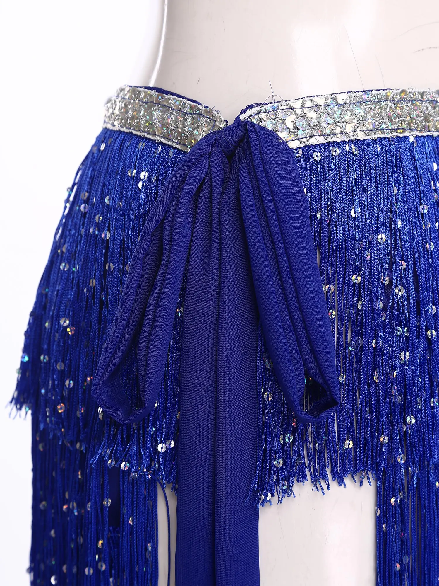 Damska orientalna indyjska arabska spódnica do tańca brzucha z błyszczącymi cekinami, warstwowa, z frędzlami, sznurowana, spódnica na biodra, kostium na rave, festiwal muzyczny.