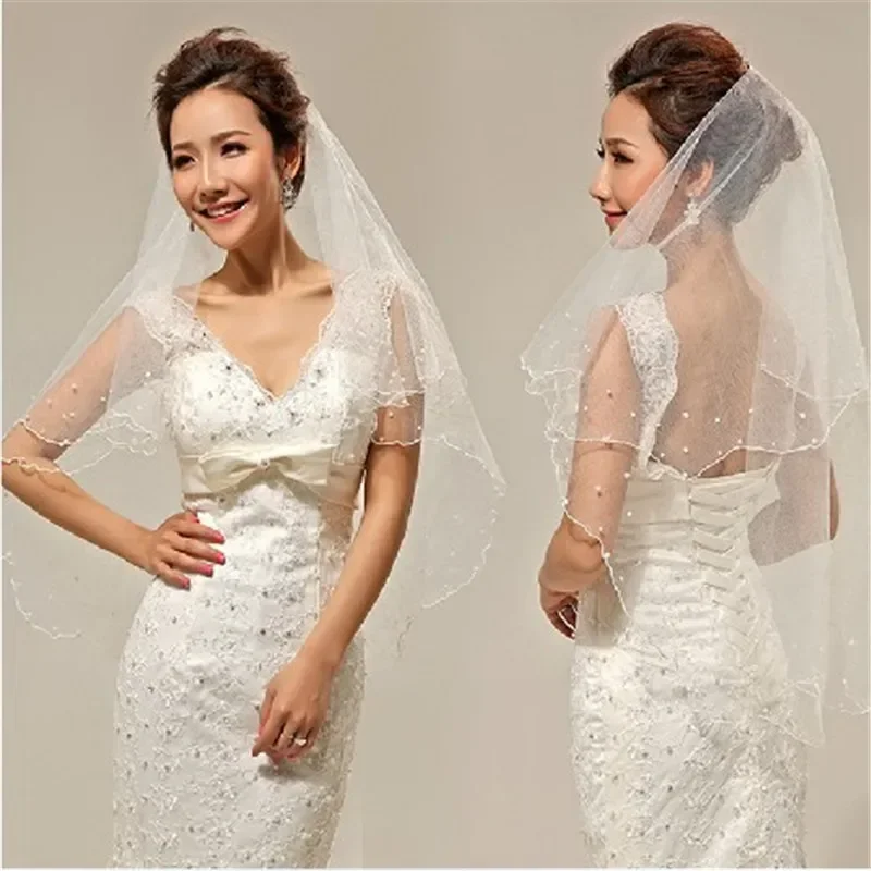 Women Pearl Bridal Veils Wedding Dress Veil Layers Tulle Wedding Accessories