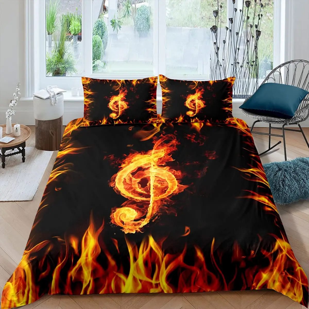 Musical Note Bedding Set Staff Pattern Comforter Cover for Adult Music Themed Black and White Duvet Cover 3Pcs with 2 Pillowcase