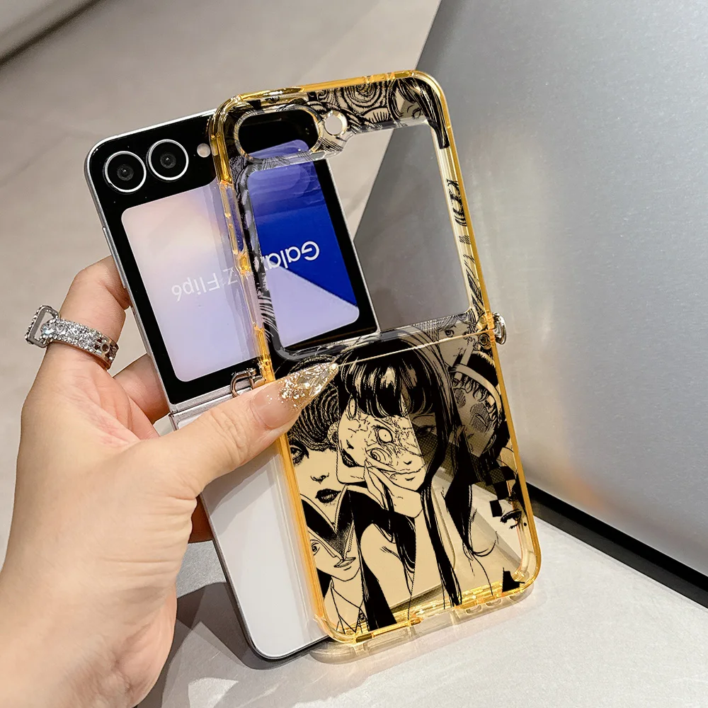 حافظات رعب Junji Ito لهاتف سامسونج جالاكسي Z Flip3 Flip4 Flip5 Flip6 Flip7 5G غطاء ناعم قابل للطي شبه شفاف من مادة البولي يوريثان الحراري