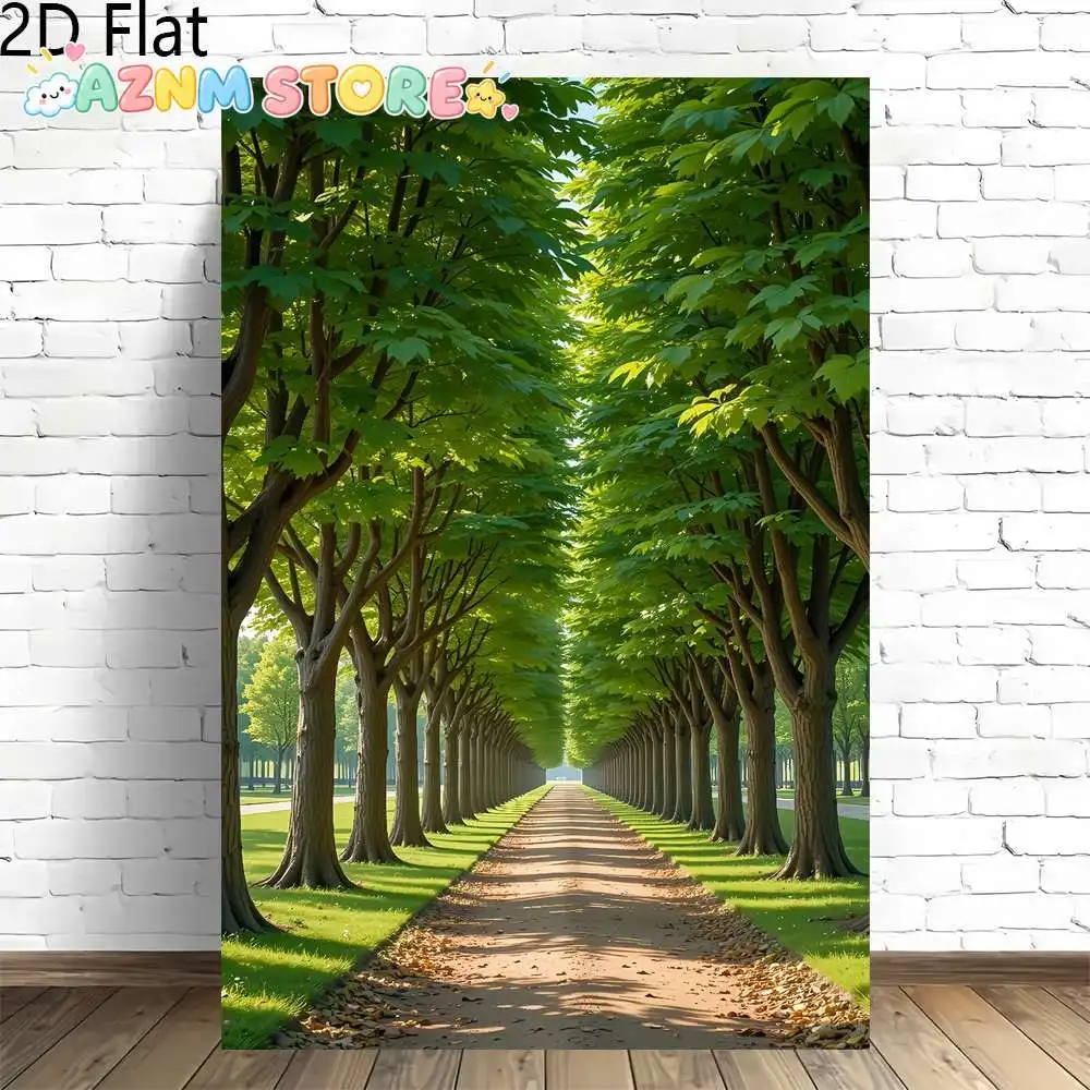 2D Flat, 1pc Vertical Tree-Lined Avenue Sunlight Filtering Through Canopy Frameless Wall Art - Vertical Canvas Suitable for H