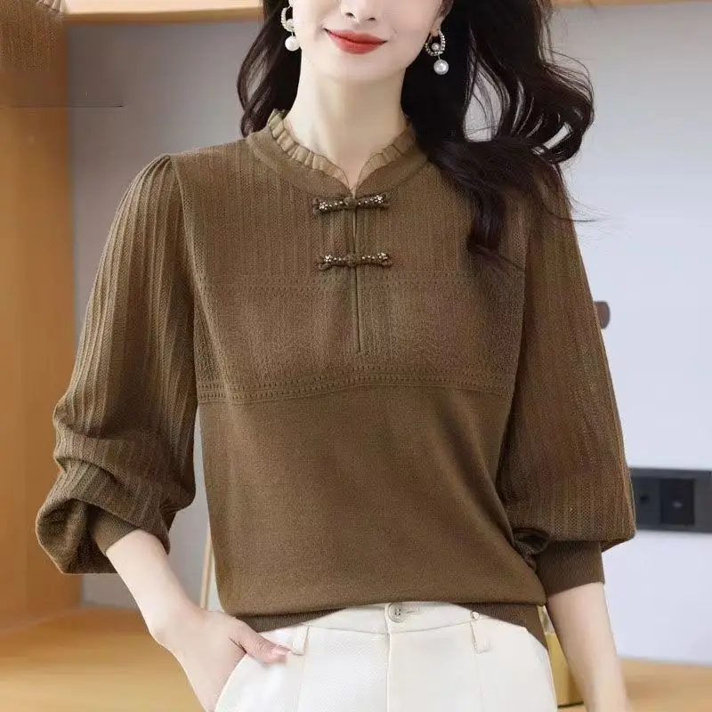 2023 Autumn and Winter Women's Elegant Collar Sweater Round Neck Thin Knitted Long Sleeve Comfortable Versatile Top