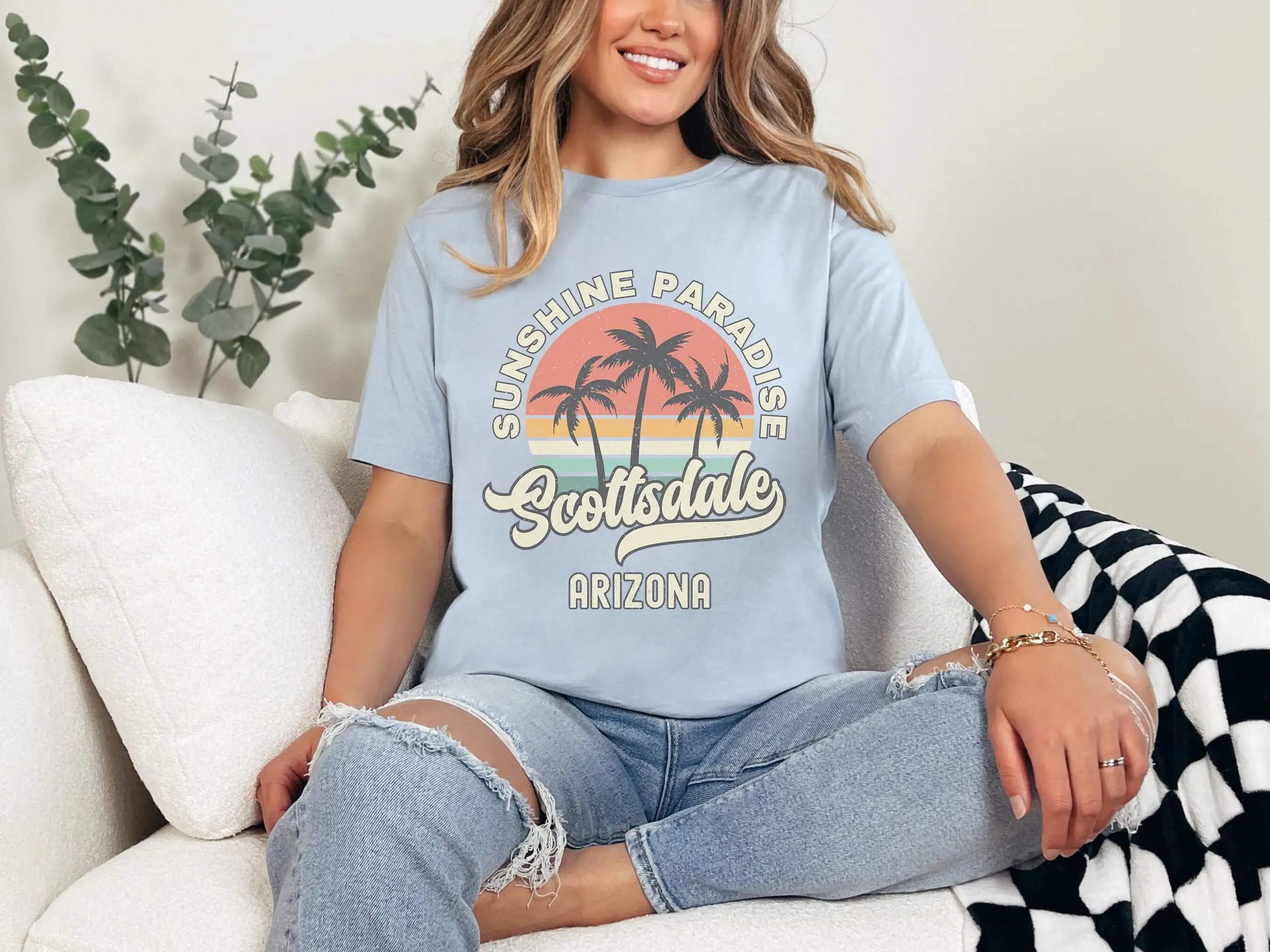 Scottsdale T Shirt Arizona Souvenir Palm Tree Retro Sunset Matching Family Group Travel