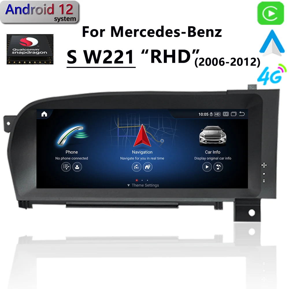 

Snapdrag For Mercedes-Benz Class S W221 CL W216 S350 RHD Android 12 Car Radio GPS Navigation CarPlay Multimedia Player HD Screen