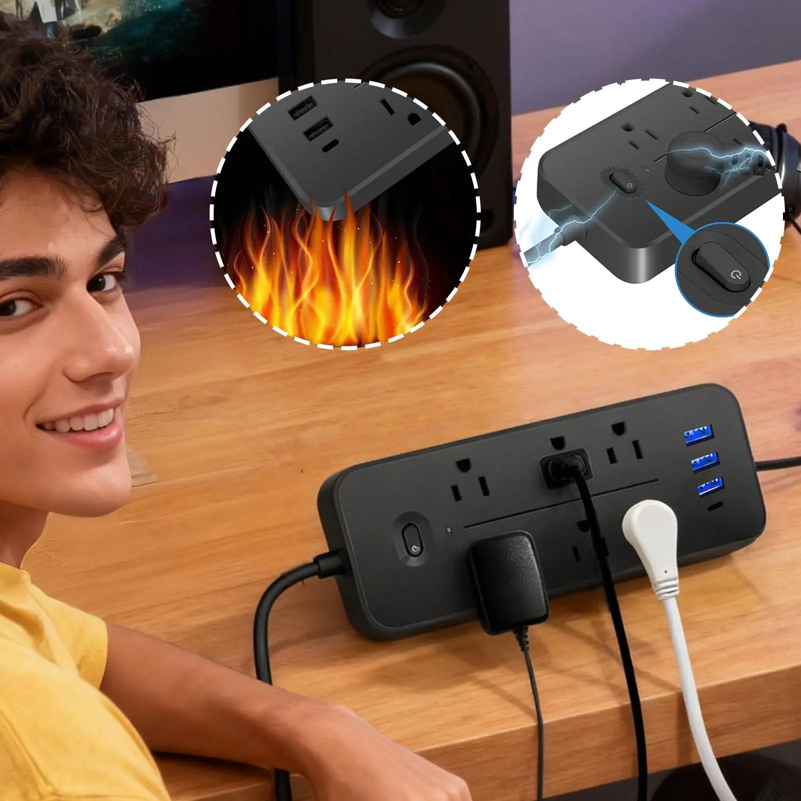 Outlet Strip 3.9 Ft Overload Protection Socket Plug in Extension Outlet for Home Bedroom Kitchen Living Room Dorm Refrigerator
