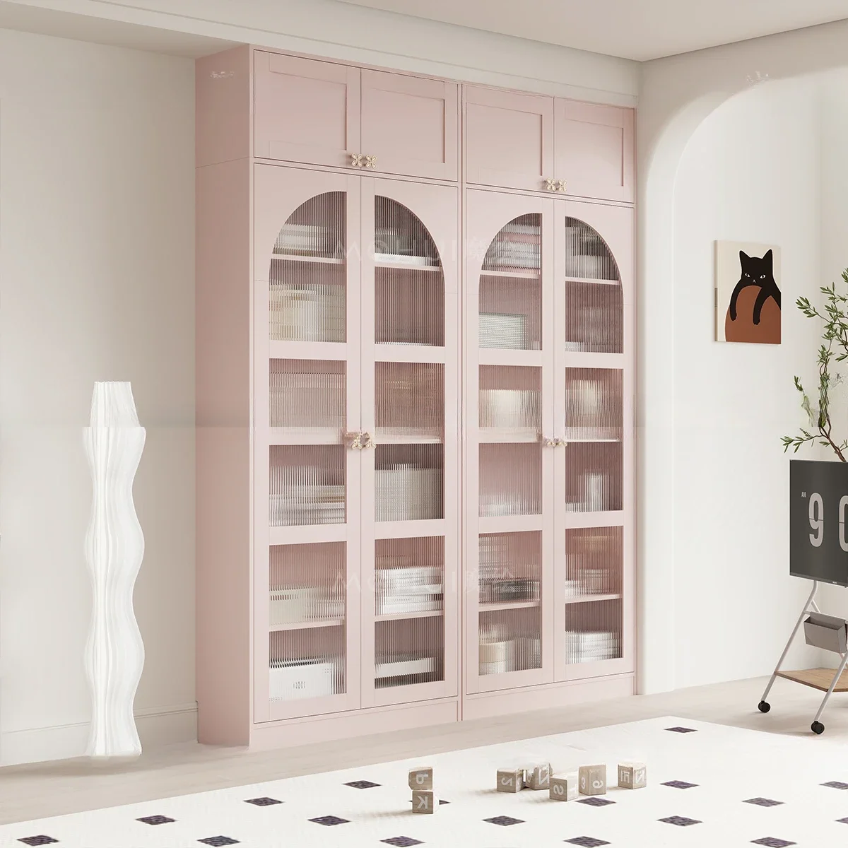 Cherry Blossom Powder Glass Storage Cabinet Hand Cabinet Combined Bookcase Wall Cabinet