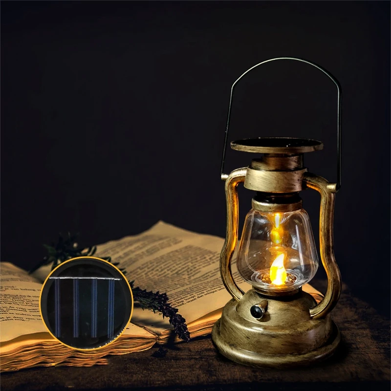 

Retro Solar Hanging Candle Light Leds Oil Lamp Flickering Flameless Solar Lantern Outdoor Garden Yard Lighting