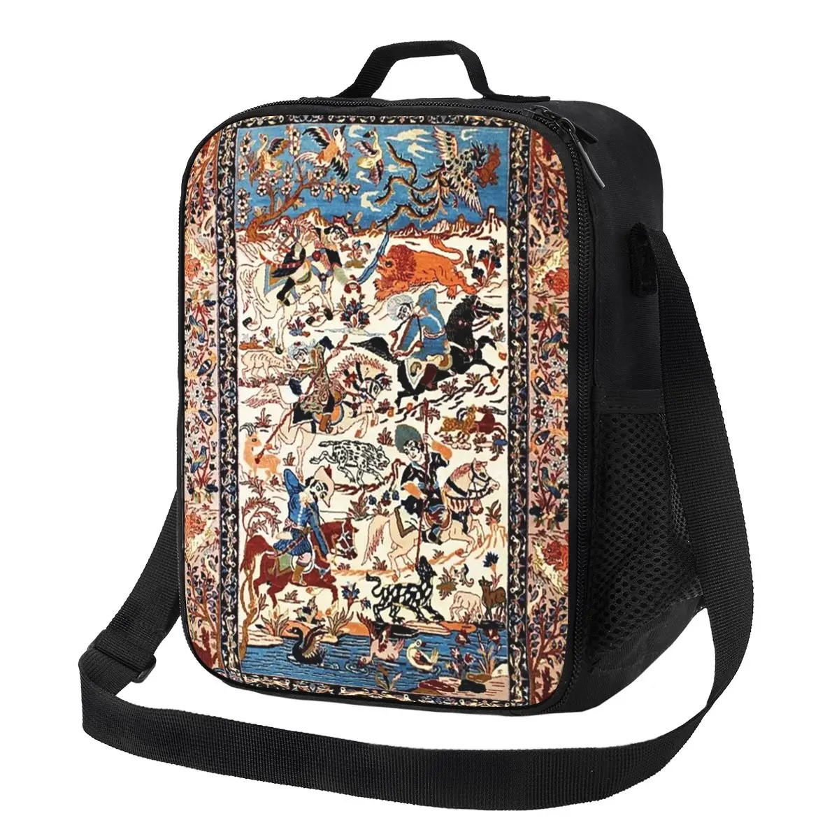 

Антикварный персидский шелковый ковер Isfahan с цветочным принтом и животными, сумки для обеда, изолированная коробка для бенто, сумка для обеда, многоразовые сумки для пикника, сумка