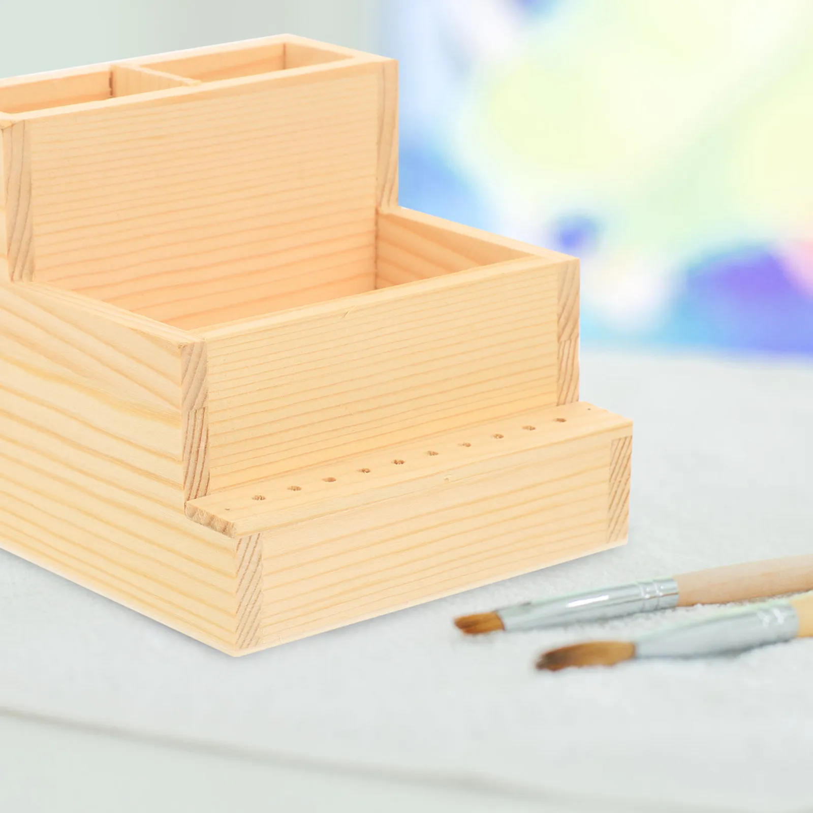 

Деревянный настольный органайзер для маникюрных инструментов и косметики, многофункциональный, двухслойный, для хранения инструментов