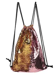 Womens Sequin Backpack Drawstring Outdoor Bag