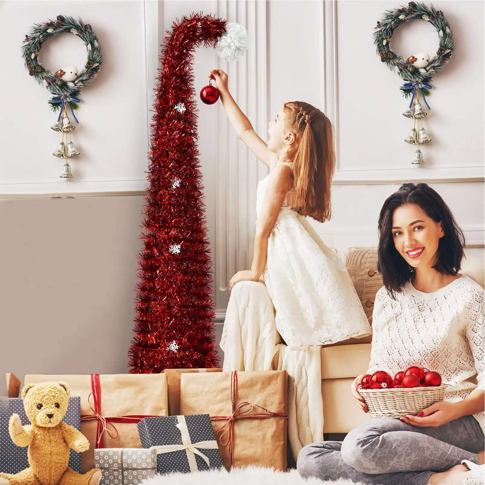 

Реалистичная рождественская елка 4,92 фута, выдвижная спиральная настольная рождественская елка ручной работы для карнавальной вечеринки