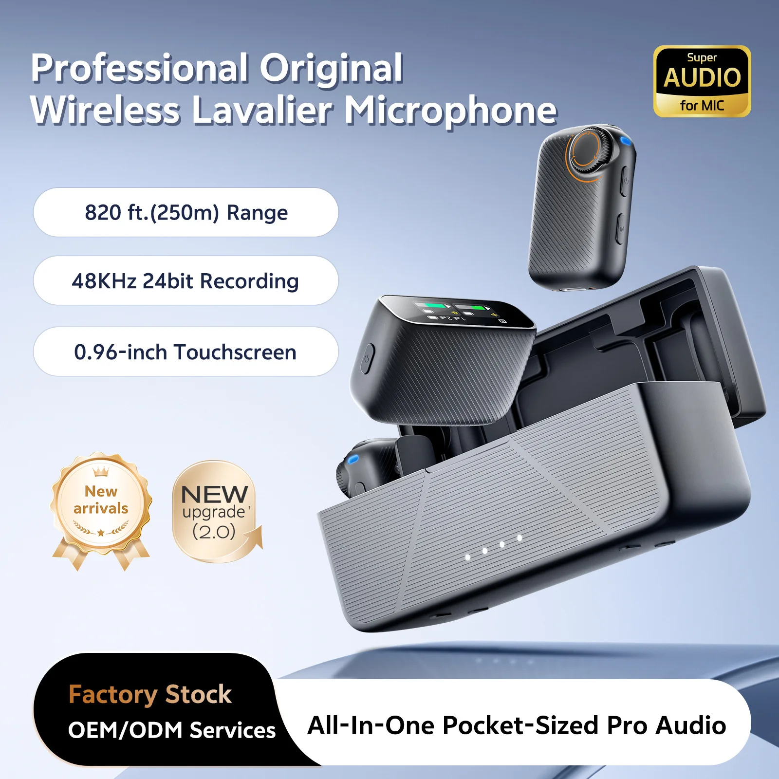 

Wireless Lavalier Microphone with AI Noise Cancellation, 250m Long-Range Transmission, Clip-On Mic for Clear Audio Recording