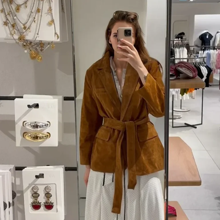 

2025 Fall Autumn Faux Suede Vintage Jacket Coats For Women Casual Lace Up Long Sleeve Cardigan Coats Fashion Commuter Jackets