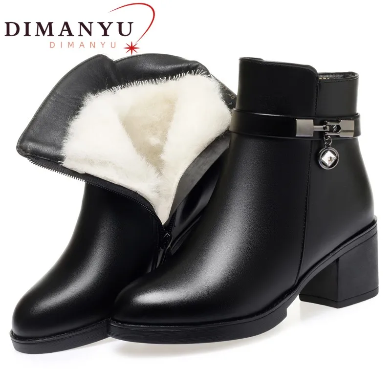 

DIMANYU Winter Shoes Boots Women Large Size Warm Wool Snow Boots Women Non-slip Genuine Leather Women Ankle Boots