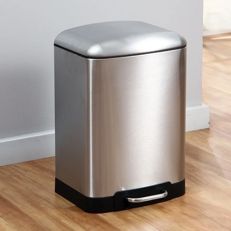 

12L Rectangular Silent Soft Close Trash Can Trash Bin Home Kitchen Stainless Steel Step Pedal Lid Odor Control Trash Can