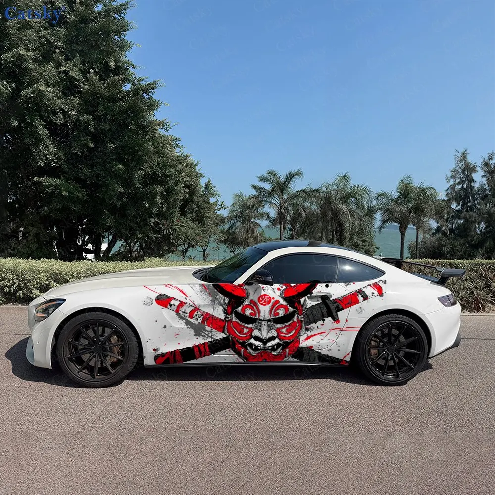 2pcs Splatter Blood & Katana Car Side Wraps, Self-Adhesive PVC Waterproof & Scratch-Resistant Stickers, Car Accessory Gift